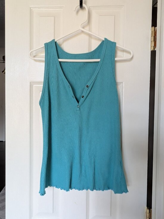 Tops - Teal Ribbed Snap-Front Tank Top | Size Large